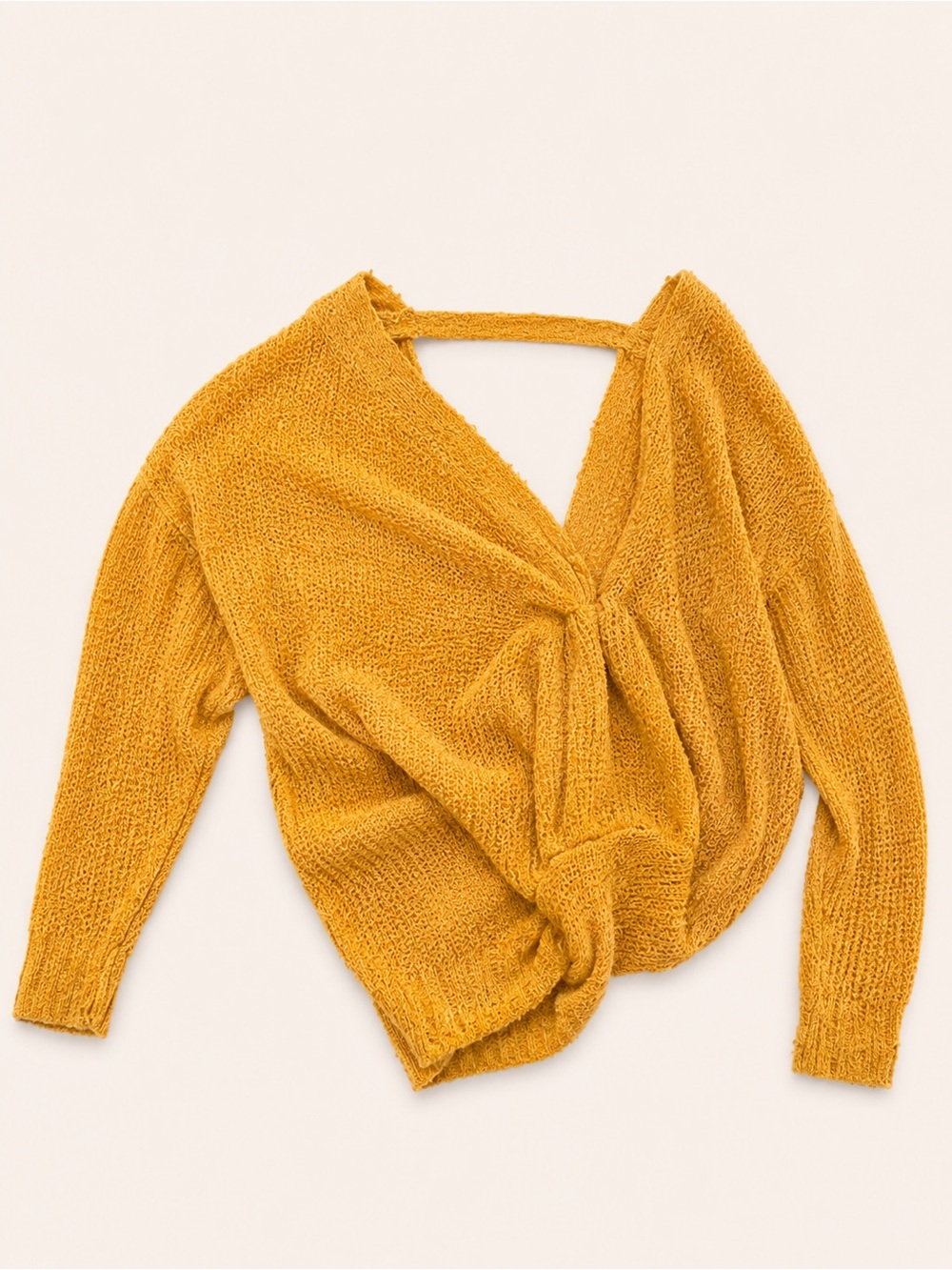 Altar’d State Mustard Twist Front Knit Sweater | Open Back | S/M